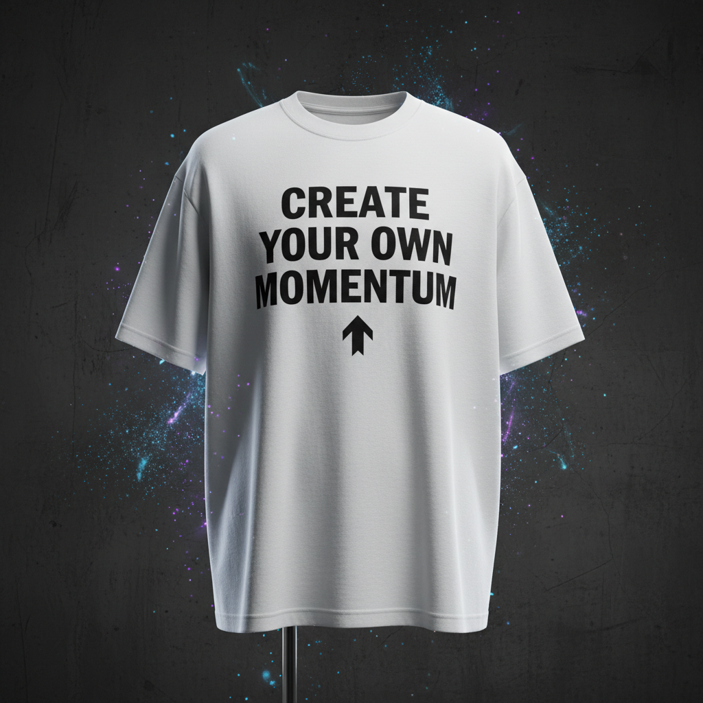 The First Step Tee - white t-shirt on dark textured background